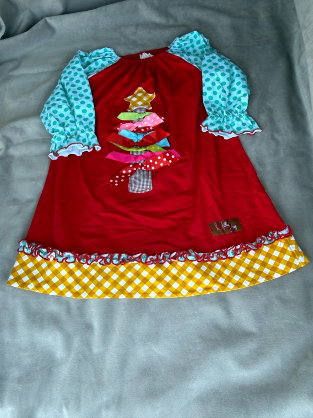 Millie Jay Christmas Tree Ribbon Bow Dress Size 5 Boutique Holiday Ruffle